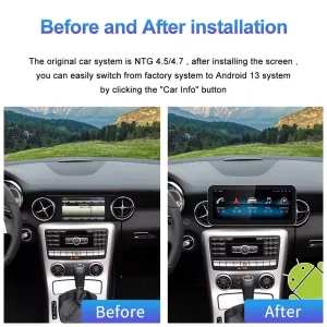 Mettez à niveau votre Mercedes SLK W171 Android Head Unit 2008-2011 NTG4.5 avec 8-core CPU, 4+64GB ou 6+128GB, 12.3″ IPS display, DSP, Wireless CarPlay & Android Auto.