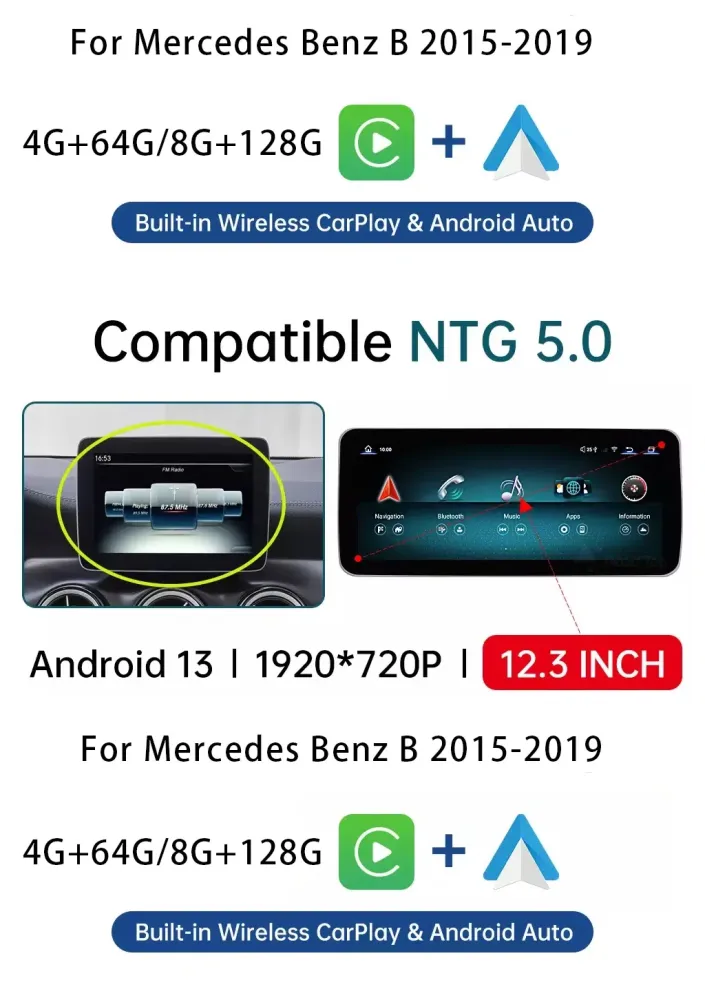 Mercedes Classe B Unité principale Android 2012-2018 | CarPlay DSP