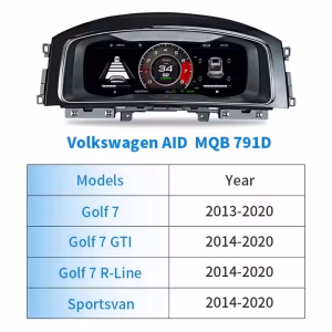 Gros plan sur le tableau de bord numérique Volkswagen des modèles Golf 7, Passat B8 et CC, mettant en avant l'écran LCD IPS de 12,3 pouces et la qualité de fabrication