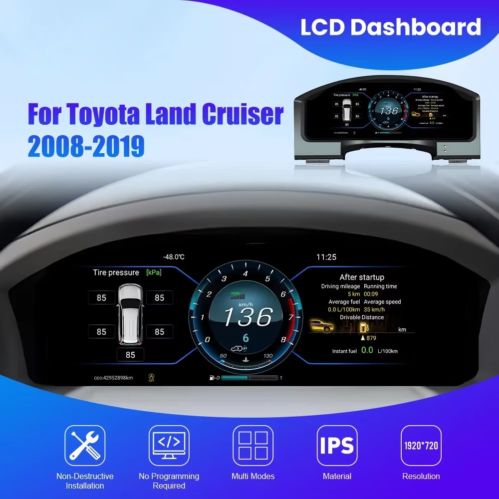 Tableau de bord numérique pour Toyota Land Cruiser LC200 (2008-2021)