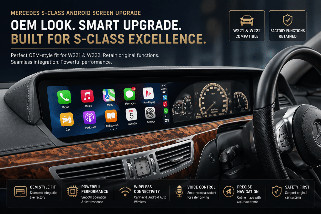 Mercedes Classe S, autoradio Android pour W221 et W222 : Adaptation au style OEM et maintien des fonctions d'origine