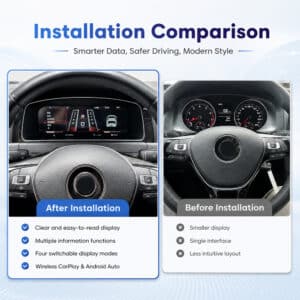 Comparaison du cockpit virtuel de la VW Golf Mk7 montrant des données plus intelligentes, une conduite plus sûre et un style moderne
