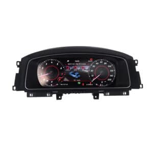 Affichage du tableau de bord numérique du cockpit virtuel de la VW Golf Mk7 montrant le compteur de vitesse et le rapport engagé