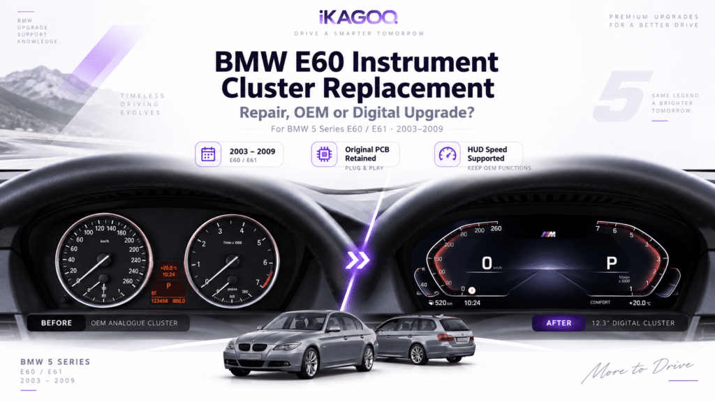 Remplacement du combiné d'instruments BMW E60 2003–2009 : Réparation, OEM ou mise à niveau numérique ?