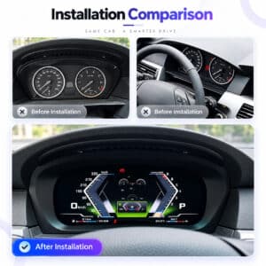 BMW E60 E61 dashboard before and after digital cluster installation comparison