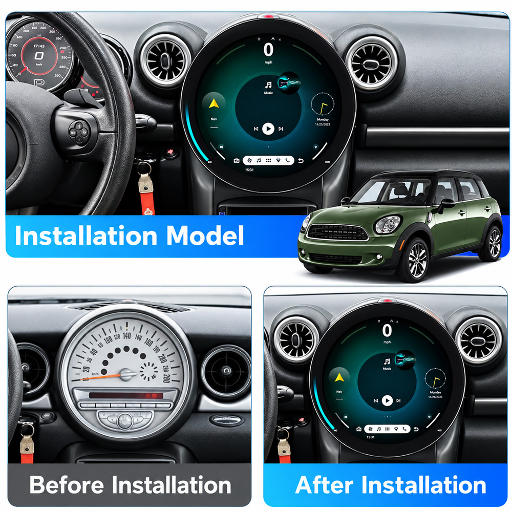 bmw-mini-2011-2015-11-8-android-head-unit-installation-model-01 BMW MINI 2011-2015 11.8 inch Android head unit installed visual