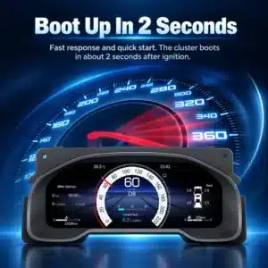 Product UI image showing the Toyota Tundra digital cluster with a speedometer-themed boot display claim in the graphic.