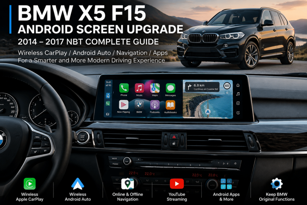Écran Android 12.3 pouces pour mise à niveau d'écran BMW X5 F15 avant et après installation