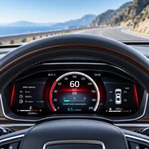 Vue conducteur du combiné d'instruments numérique Lexus GX460 affichant le compteur de vitesse, le régime moteur et les informations du véhicule