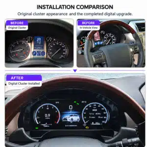 Combiné d'instruments d'usine Lexus GX460 comparé au tableau de bord numérique installé depuis le siège conducteur